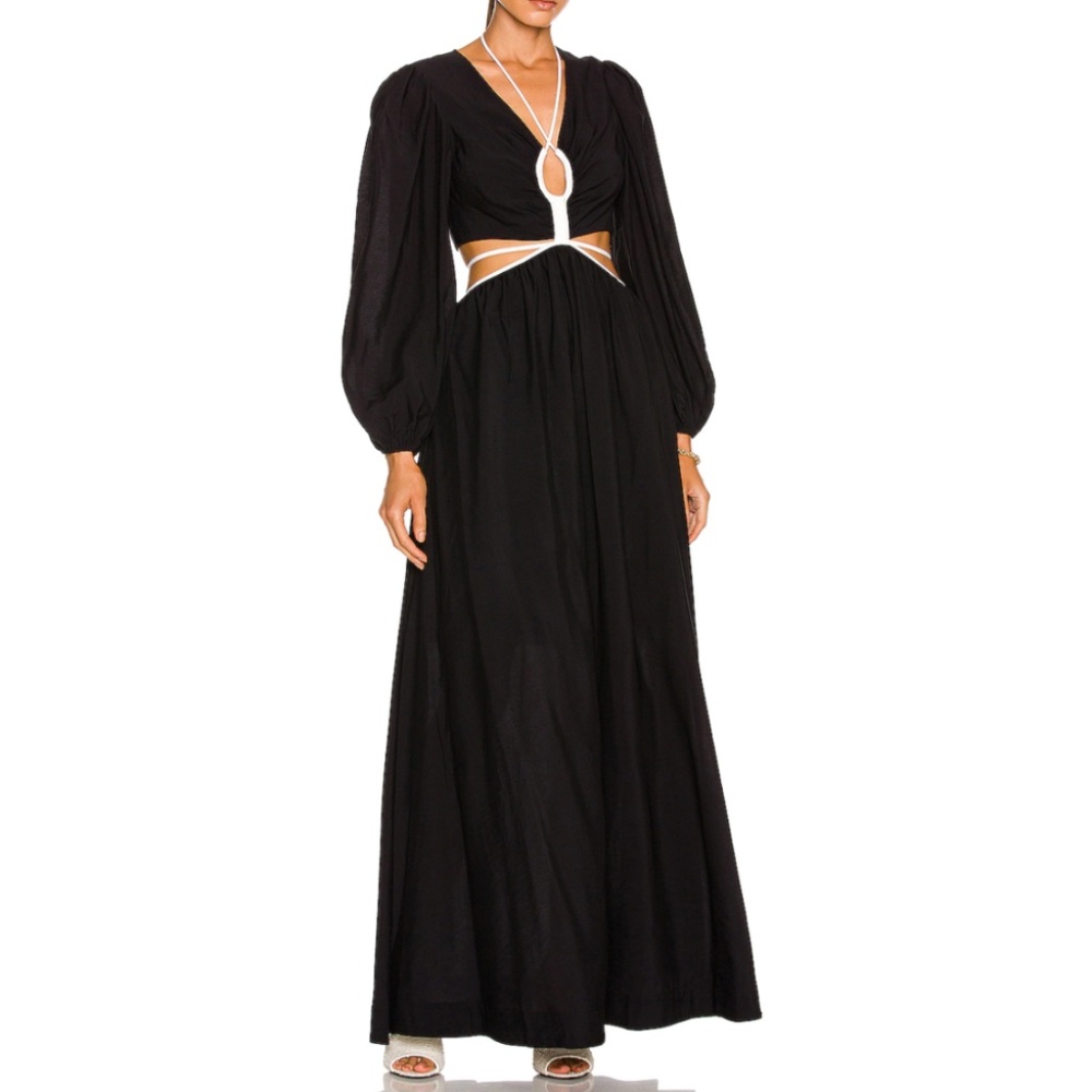 Tierneigh Solid Puff Sleeve Teardrop Cutout Maxi Dress by Jonathan Simkhai